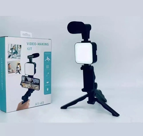Kit Streaming Para Celular Tripode Luz Led Soporte Microfono Negro
