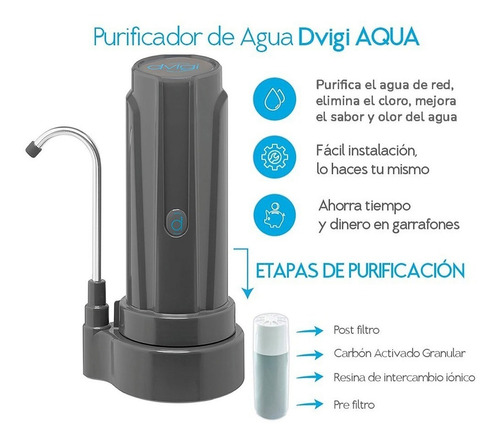 Filtro Purificador De Agua Dvigi Aqua Elimina Contaminantes Color Gris oscuro