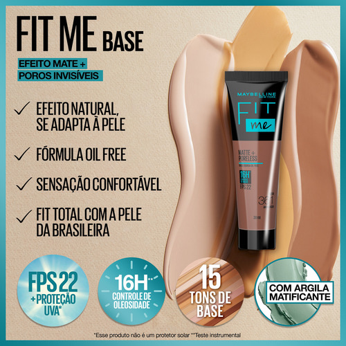 Base de maquiagem líquida Maybelline Fit Me Matte+ Poreless Fit Me FPS tom nova 110 antiga n70 - 72mL 45g