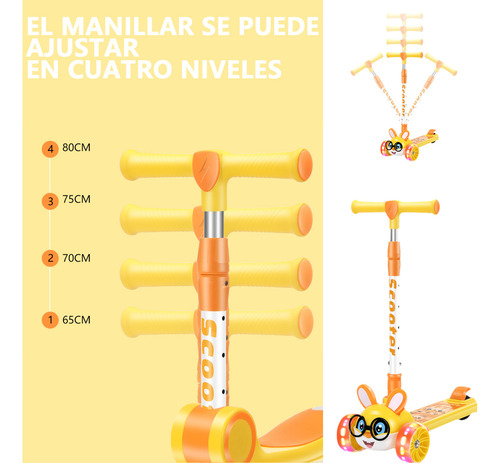 Scooter Monopatín De Pie Plegable Niños 2-12 Años Luces Led