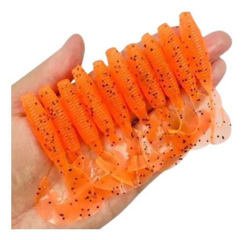 Kit 10 Iscas Artificiais Softbait Grubs Tucunaré Traíras Cor Laranja