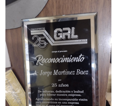 Reconocimiento Diploma Vidrio Grabado