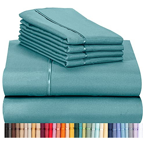 Juego De Sabanas De Bambu De Lujo Queen Size Color Turquesa