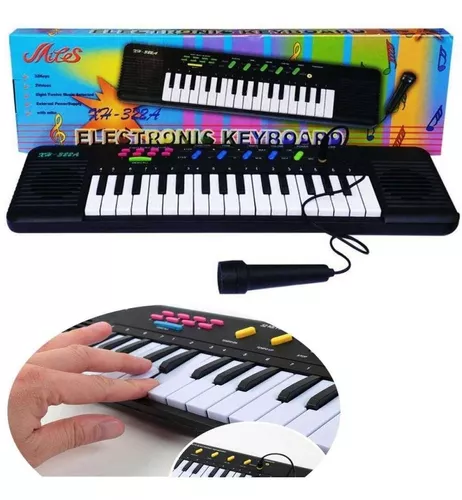 Piano teclado infantil musical com karaoke microfone 32 teclas