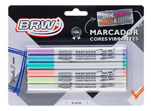 Marcador Cores Vibrantes Brw Ca8012 6 Cores 2.0mm