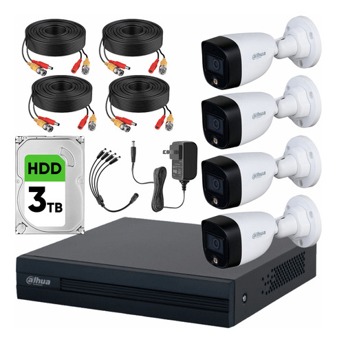 Dahua Kit Videovigilancia 4 Cámaras 2mp Full Color + Hhd 3tb