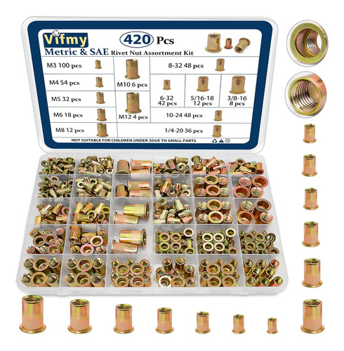 Kit Surtido De Tuercas Remachables Métricas Y Sae (420 Unida