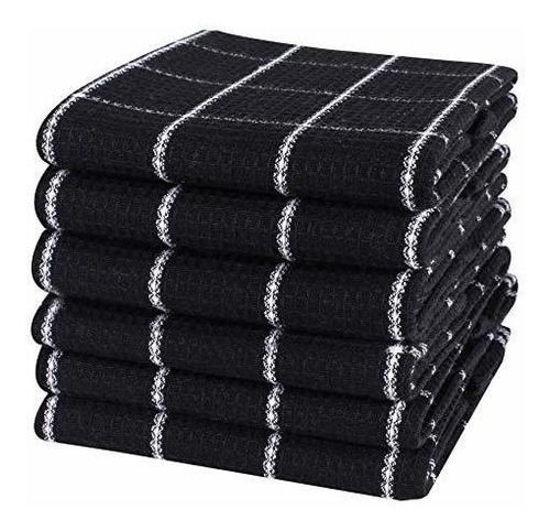 Waffle Check Kitchen Towel 18x28inch Black-white,100% Cotton