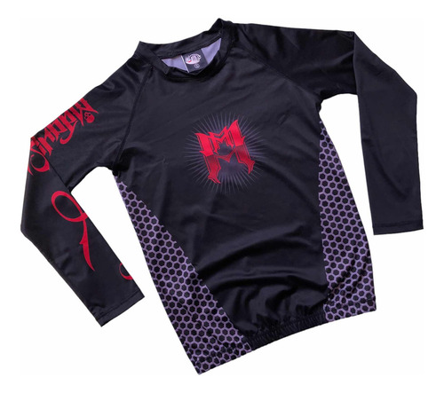 Playera Rashguard Lycra Mmachines® Mqns Red Logo Back Skull