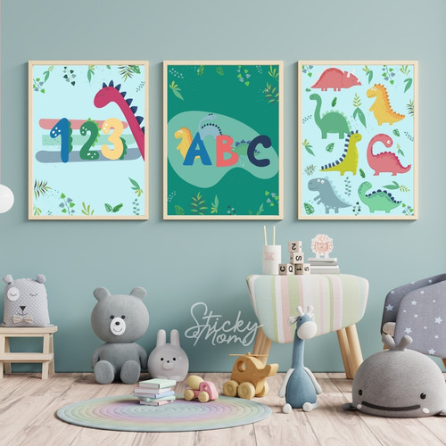 Laminas Imprimibles Infantil X3 Abecedario Dinosaurios 123