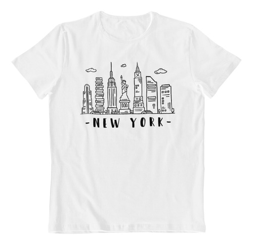 Polera Blanca Algodon Dtf New York Usa Estados Unidos Icono