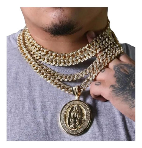 Cadena Collar Cubana Virgen De Guadalupe 14k Laminado 