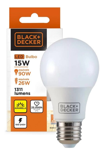 Lampada Led Bulbo A65 15w 3000k Black+decker