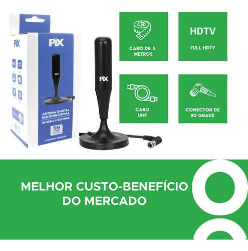 Antena De Tv Hd Smart Led Lcd 4k 5m C/ Imã Interno - Externo