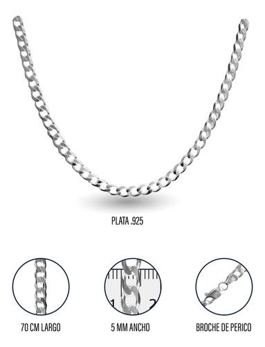 Cadena Dije Plata Fina 925 Gruesa Cubana Barbada Para Hombre 70 Cm De Largo 4 Mm Calibre 120 Collar Ideal Para Regalar En Ocasiones Especiales Como Cumpleaños Momentos Especiales