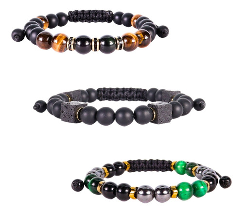 Pulseras Hombre Obsidiana Ojo De Tigre Lapilazuli Ajustable