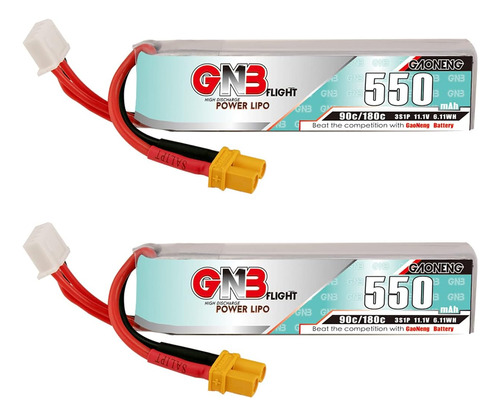 2 Baterias Lipo Gnb 550mah 90c 180c 11.1v  Con Conector Xt30