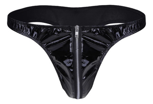 Tanga De Cuero Sexy Con Cremallera Para Hombre