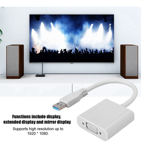 Cabo Adaptador Usb 3.0 Para Vga Para Sistema Win 7/8 (branco