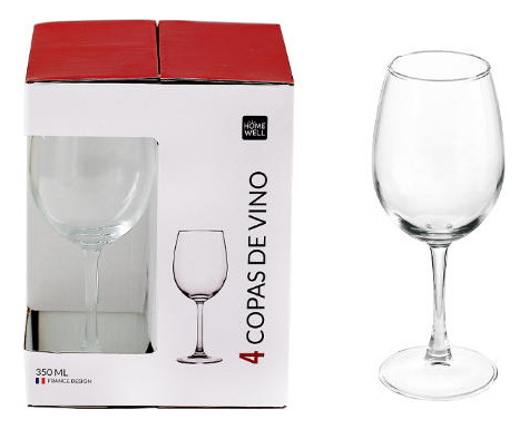 Set 4 Copas Vino Vidrio Transparente 350ml