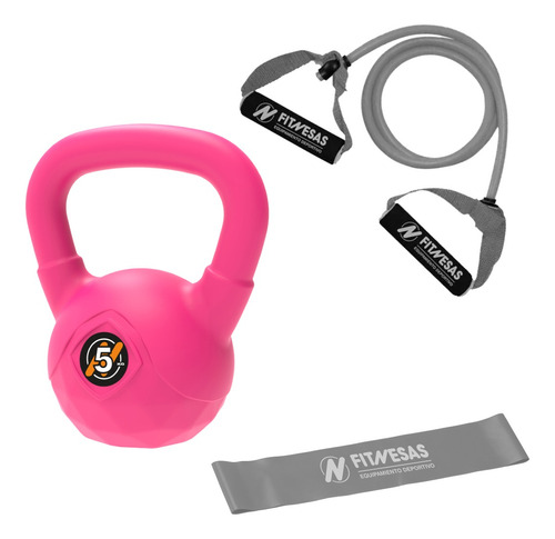 Kit Set Gym Pesa Rusa Kettlebell 5 Kg + Bandas Elasticas