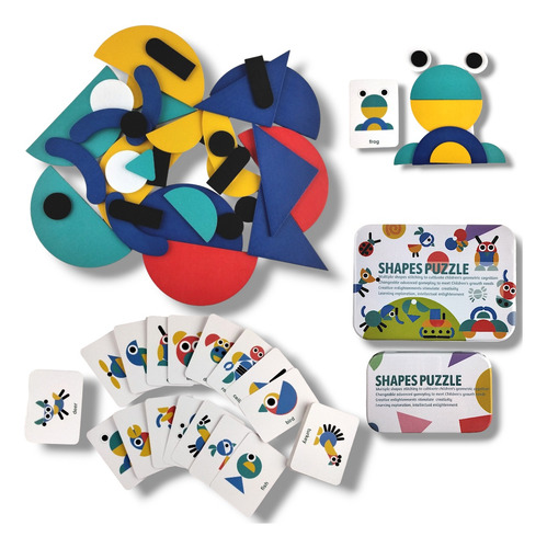 Rompecabezas Educativo D Madera Tipo Tangram Con 60 Tarjetas
