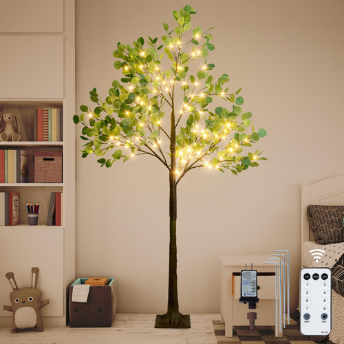 Camantu Arbol De Eucalipto Iluminado, 216 Luces Led De 6 Pie