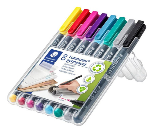 Marcador Permanente Staedtler 8 Cores 0.6mm Ponta Fina