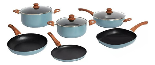Juego De Ollas Bateria Kit Cocina Completo Set Cacerolas 9 P Color Azulino