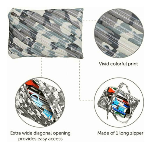 Zipit Ztj-cg-gy Camo Jumbo Pencil Case, 9 X0.7 X5.9 , Grey