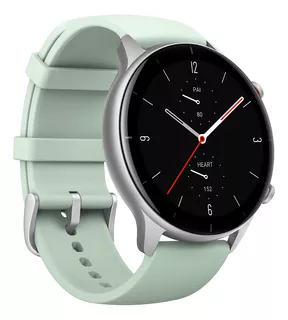 Smartwatch Amazfit Fashion GTR 2e 1.39" caja 46.5mm de aleación de aluminio plateada, malla matcha green de silicona A2023