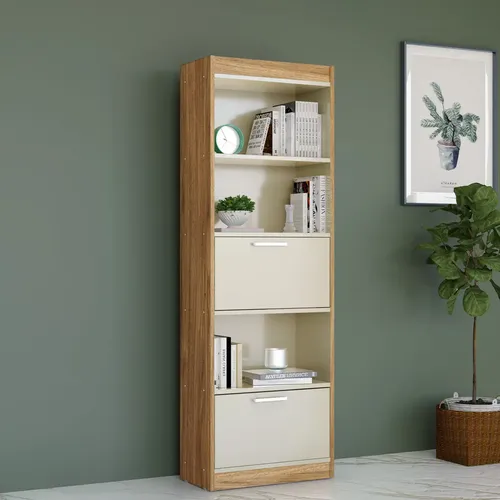 Organizador Multiuso Vertical 5 Prateleiras 2 Portas Livros Off White/nature