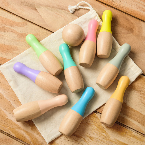 Juego De Bolos De Madera Para Niños, 10 Alfileres De 12 Cm Y