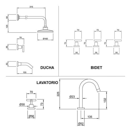 Imagen 6 de 9 de Griferia Lavatorio Bidet Ducha Adra Plus Peirano
