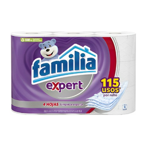 Papel Higiénico Familia Expert 115 Usos - 9 Rollos - 4 Hojas