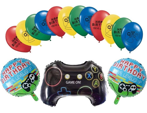 Pack 15 Globos 3 Metalizados 12 Látex Consola Gamer