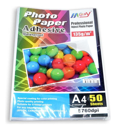 Papel Foto  Adhesivo Brillo A4,135 Grs. 20 Paquetes