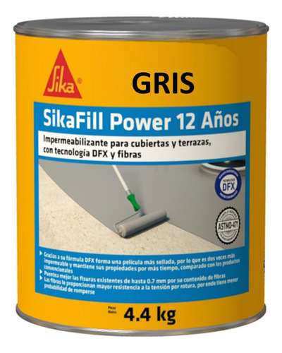 Sikafill Power 12 Años Gris Impermeablizante X 4.4 Kg