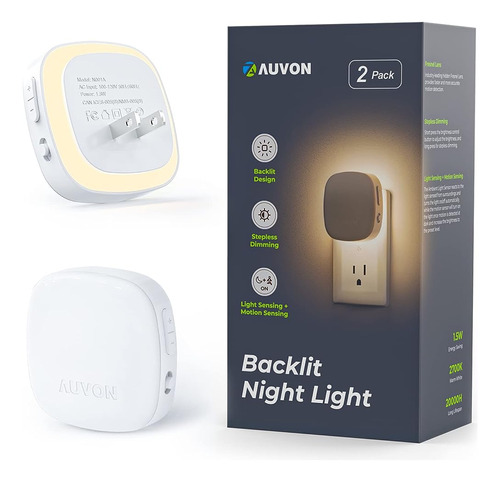 ~? Auvon Plug-in Led Retroiluminado Luz Nocturna Con Sensor 