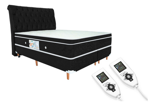 Colchão Magnético King 1,93x2,03 Hr Premium Massageador 2 Controles Energia Bio Quântica Infra Vermelho 32 Cm Altura Cor Preto