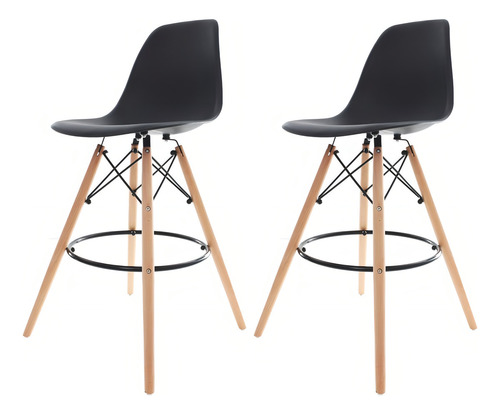 Kit 2 Banquetas Altas Para Bar Cozinha Charles Eames Eiffel Cor Banqueta Alta Com Encosto Para Cozinha Bar Balcão Charles Eames Eiffel Preta