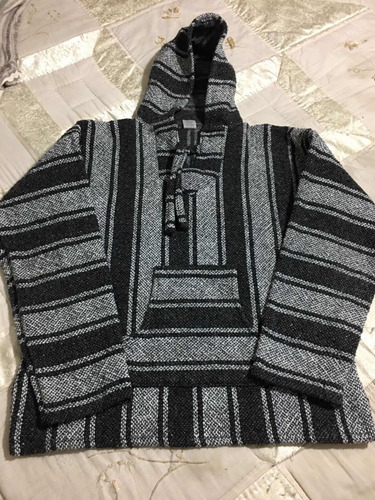 Sudadera Jerga Poncho Artesanal Talla L Negro-gris Capucha