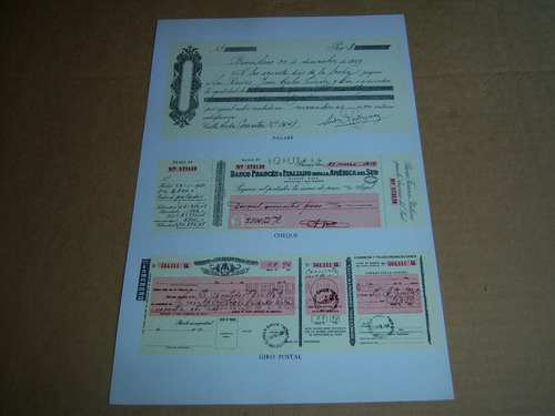 Lámina : Pagaré . Cheque . Giro Postal . 1960