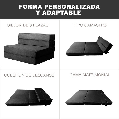 Sofá Cama Matrimonial Plegable, Colchoneta Con Soporte Firmé Color Gris oscuro