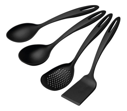 Juego de utensilios Tramontina de nylon, soporte para cucharas de silicona, color negro
