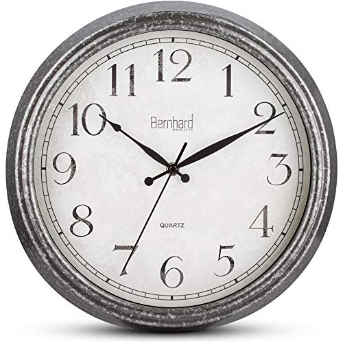 Bernhard Products Reloj De Pared Rústico De 14 Pulgadas, Sil