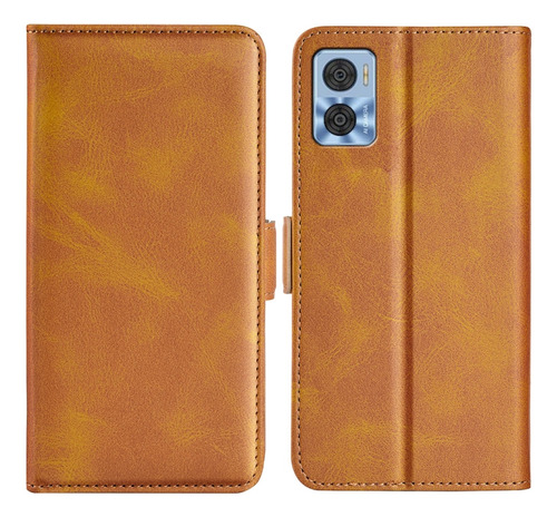 Dual-side Buckle Leather Case For Motorola Moto E22 / E22i