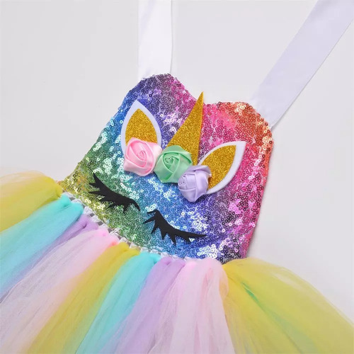Imagen 5 de 5 de Vestido Unicornio Tutu Disfraz Fiesta Dress Unicopn Party