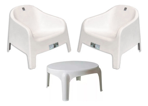 Combo 2 Sillones Skarpo Blancos Mascardi Y 1 Mesita Ratona