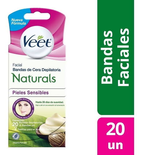  Bandas Depilatorias  Veet Naturals Facial Sensible 20 U